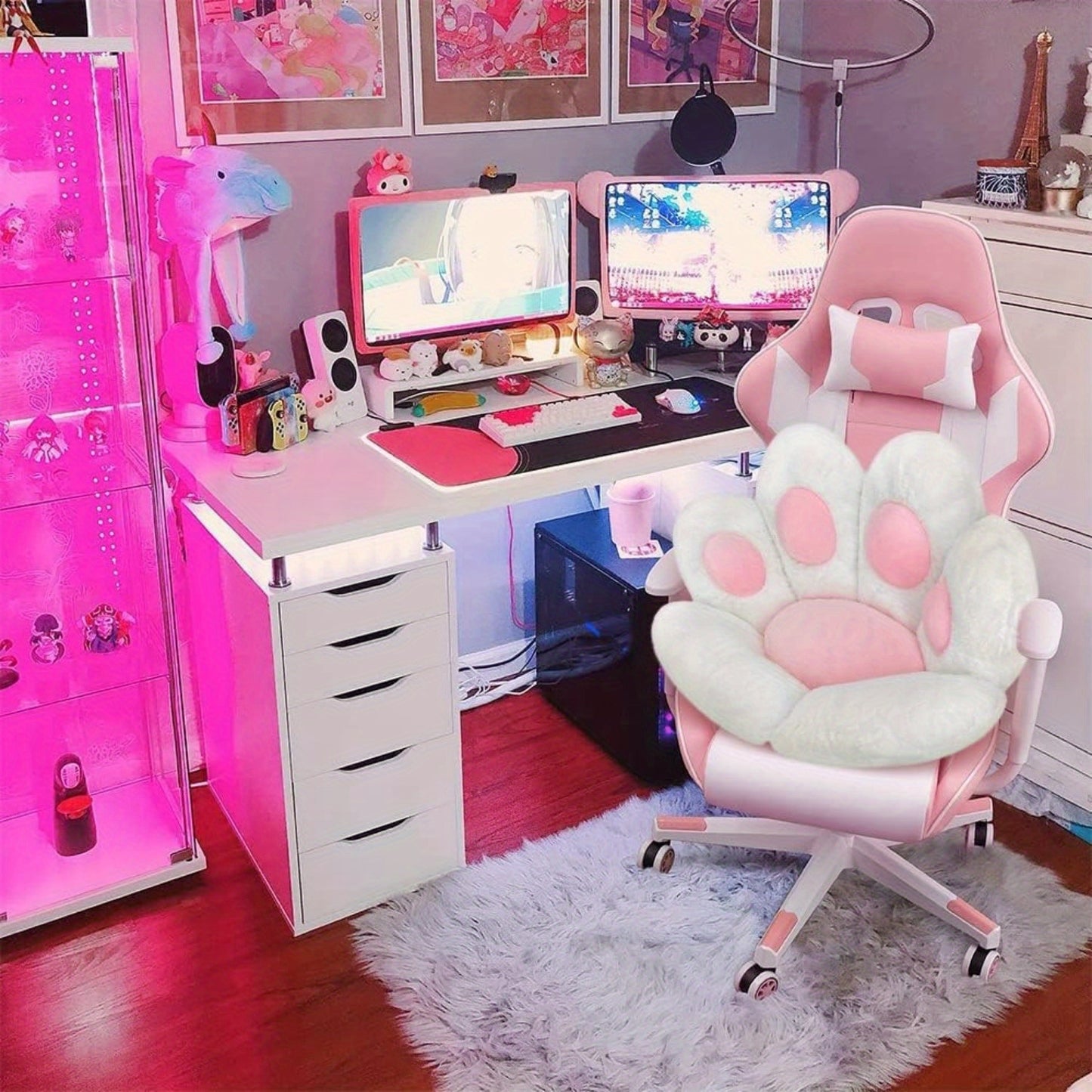 Cat Paw Cushion Chair Comfy Kawaii Shape Lazy Plush Pillow for Gamer Chair 28"x 24" Cozy Floor Cute Seat Kawaii for Girl Worker Gift, Dining Room Bedroom Decorate Black