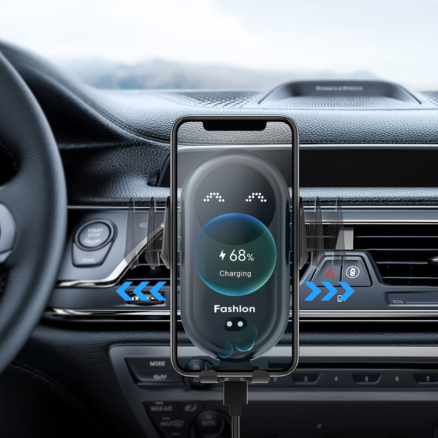 Fast Charging Wireless Car Charger - Automatic Clamping Phone Holder with Car Air Outlet Bracket
