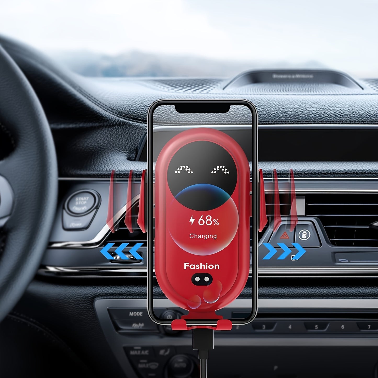 Fast Charging Wireless Car Charger - Automatic Clamping Phone Holder with Car Air Outlet Bracket