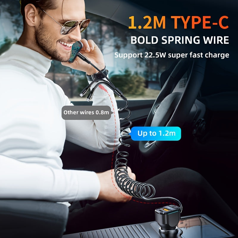 65W 3-port USB PD Fast Car Charger (K4) QC3.1 Type C 3-in-1 Car Charger 2 USB Charging Ports + 1 Type C Fast Charging Micro Usb Type C