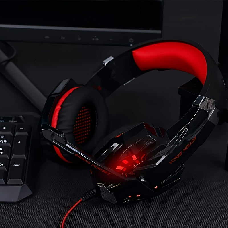 FUNINGEEK G9000 Gaming Headset with LED Lights & Microphone - Noise-Cancelling Surround Sound, Soft Memory Earmuffs for PC/PS5, Compatible with Xbox/XPS, Condenser Mic, Anime/Movie Gameplay, Tangle-Free Cable, Volume Control