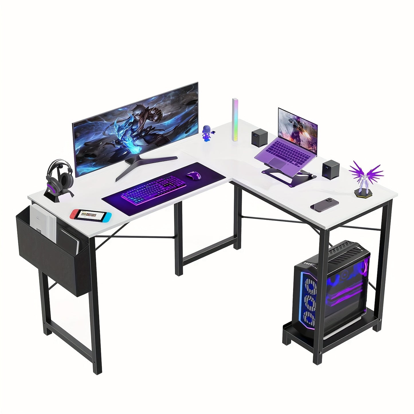 Versatile L-Shaped Desk- 49 Inches Reversible Design Desk With Storage And CPU Stand, Gamer-Friendly Workstation Desk For Bedroom, Modern Writing Desk, Work Desk For Home Office
