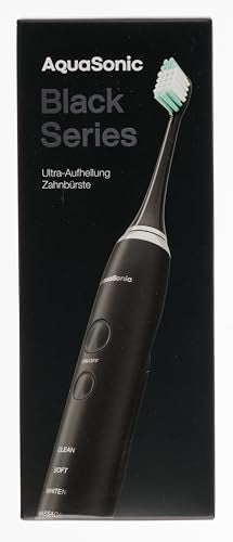 Cepillo de dientes AquaSonic Black Series, ultrablanqueador, 8 cabezales de cepillo DuPont y funda de viaje incluidos, motor ultrasónico de 40.000 VPM y carga inalámbrica, 4 modos con temporizador inteligente, cepillo de dientes eléctrico moderno