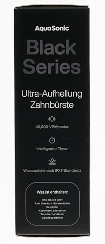 Cepillo de dientes AquaSonic Black Series, ultrablanqueador, 8 cabezales de cepillo DuPont y funda de viaje incluidos, motor ultrasónico de 40.000 VPM y carga inalámbrica, 4 modos con temporizador inteligente, cepillo de dientes eléctrico moderno