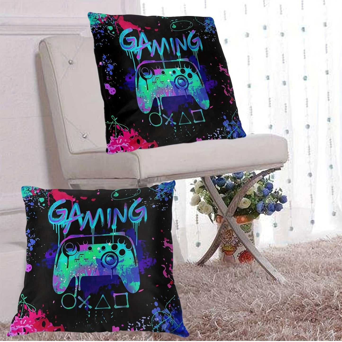 Buy 1 Get 1 Free, total of 2 pcs Soft & Cozy Short Plush Gaming Pillows 18x18 - Vibrant Gamer Pillow Covers for Teen Boys, Game Room Decor, Gaming Room Accents, Comfortable Couch Pillows - No Pillow Core Included