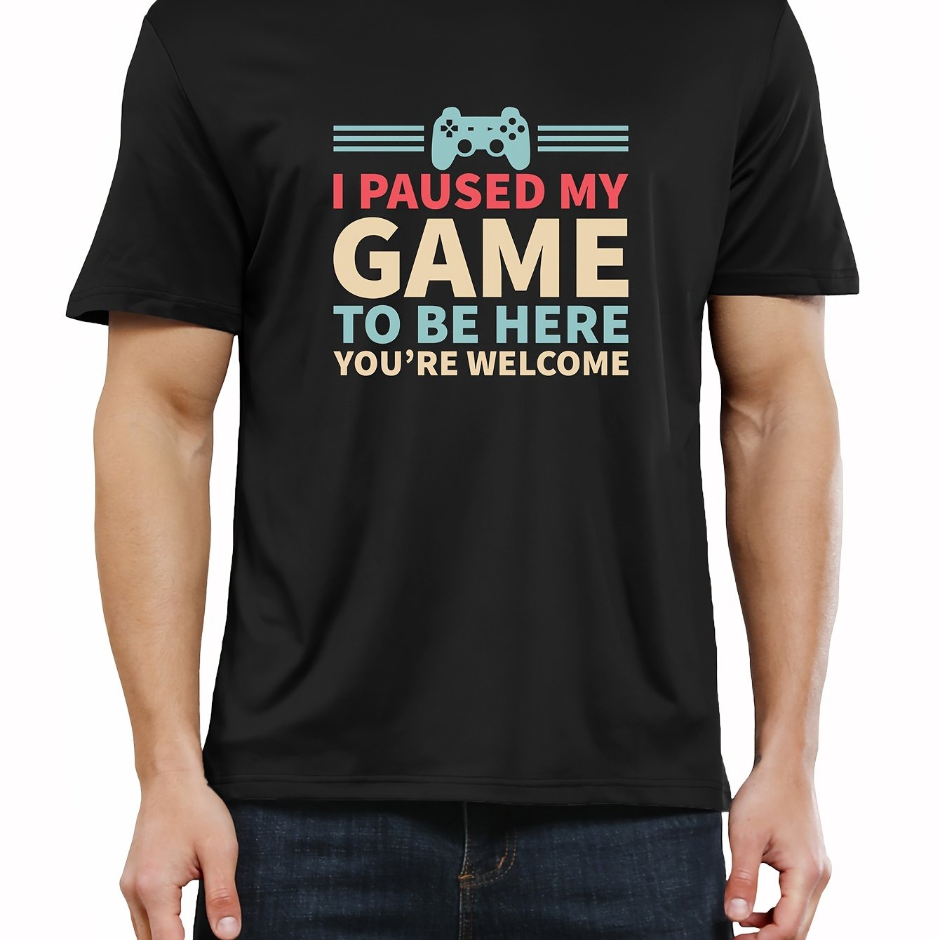 Unique Gamer Print Tee Shirt - Men's Casual Short Sleeve T-Shirts for Summer - Fun Gaming Humor Graphic Tee