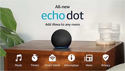 Amazon Echo Dot (modelo más reciente): parlante Alexa con sonido vibrante, ideal para dormitorios, comedores y oficinas (carbón)
