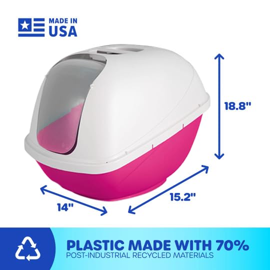 Petmate Basic Hooded Cat Litter Pan, Large, Pink and White, Made in USA