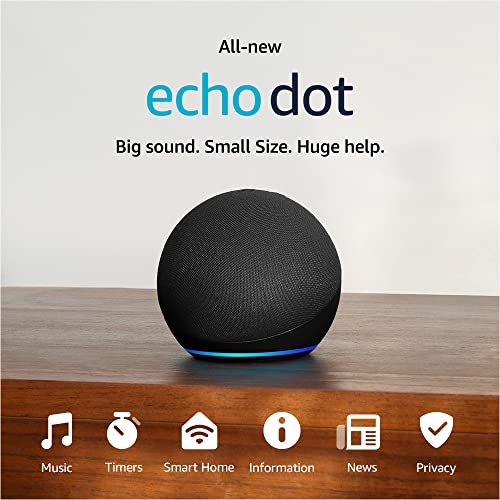 Amazon Echo Dot (modelo más reciente): parlante Alexa con sonido vibrante, ideal para dormitorios, comedores y oficinas (carbón)