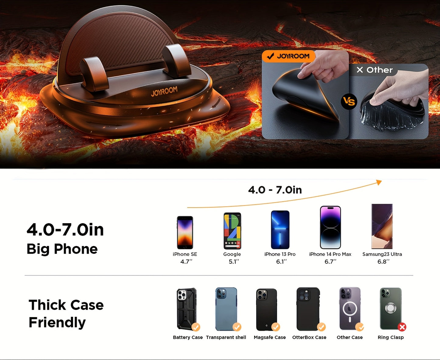 JOYROOM Car Phone Holder Mount - Rotatable Adjustable Dashboard/Dashboard///-Free, Non-Slip & ABS, Waterproof & Heat-Resistant, Spring-Loaded Grip, One-Touch Operation for iPhone/Samsung/Smartphones