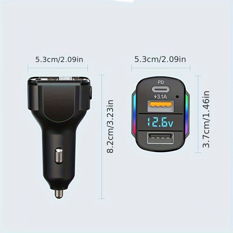65W 3-port USB PD Fast Car Charger (K4) QC3.1 Type C 3-in-1 Car Charger 2 USB Charging Ports + 1 Type C Fast Charging Micro Usb Type C