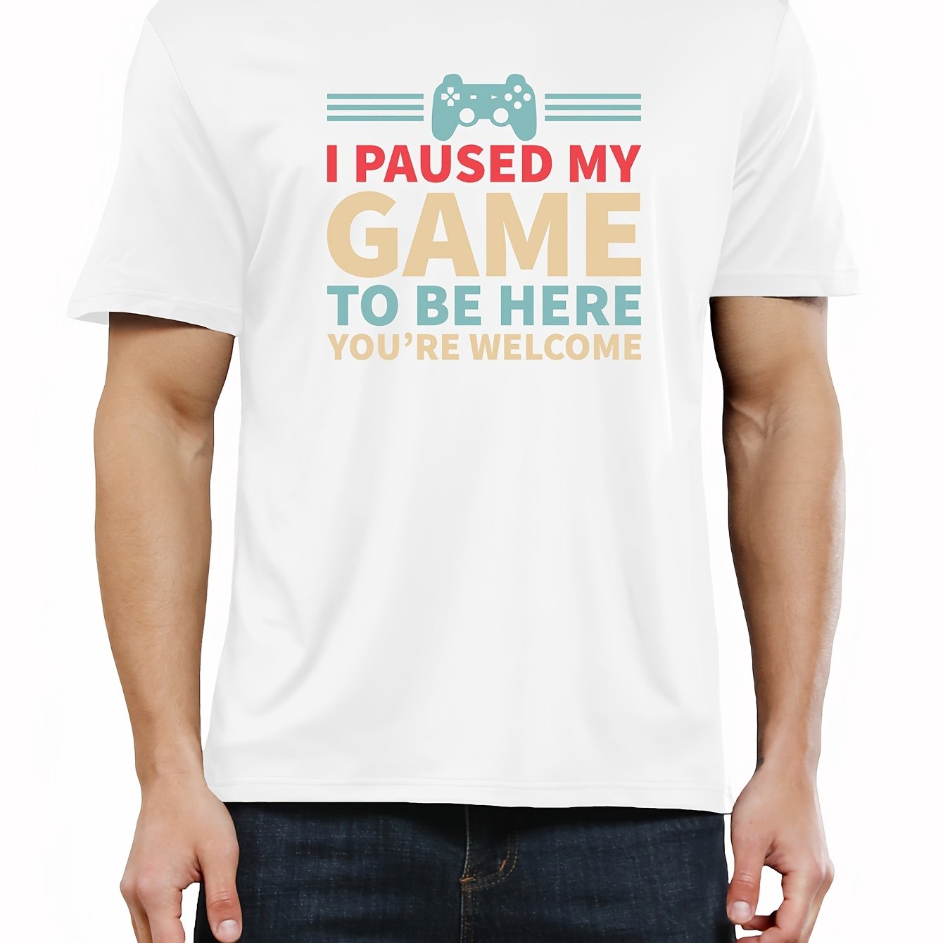 Unique Gamer Print Tee Shirt - Men's Casual Short Sleeve T-Shirts for Summer - Fun Gaming Humor Graphic Tee