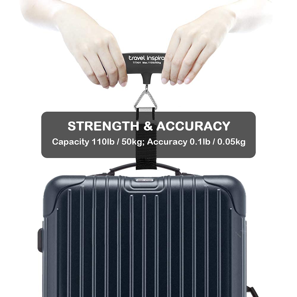 Travel inspira Báscula de equipaje, báscula digital portátil para equipaje colgante para viajes, báscula de peso de maleta con pintura de goma, 110 libras, batería incluida