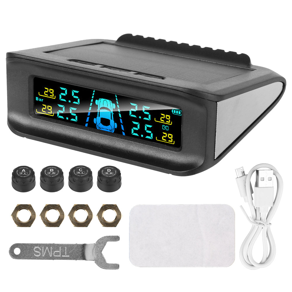 Sistema de monitoreo de presión de neumáticos con pantalla Digital de seguridad para coche, sistema de alarma de presión de neumáticos inalámbrico TPMS con energía Solar