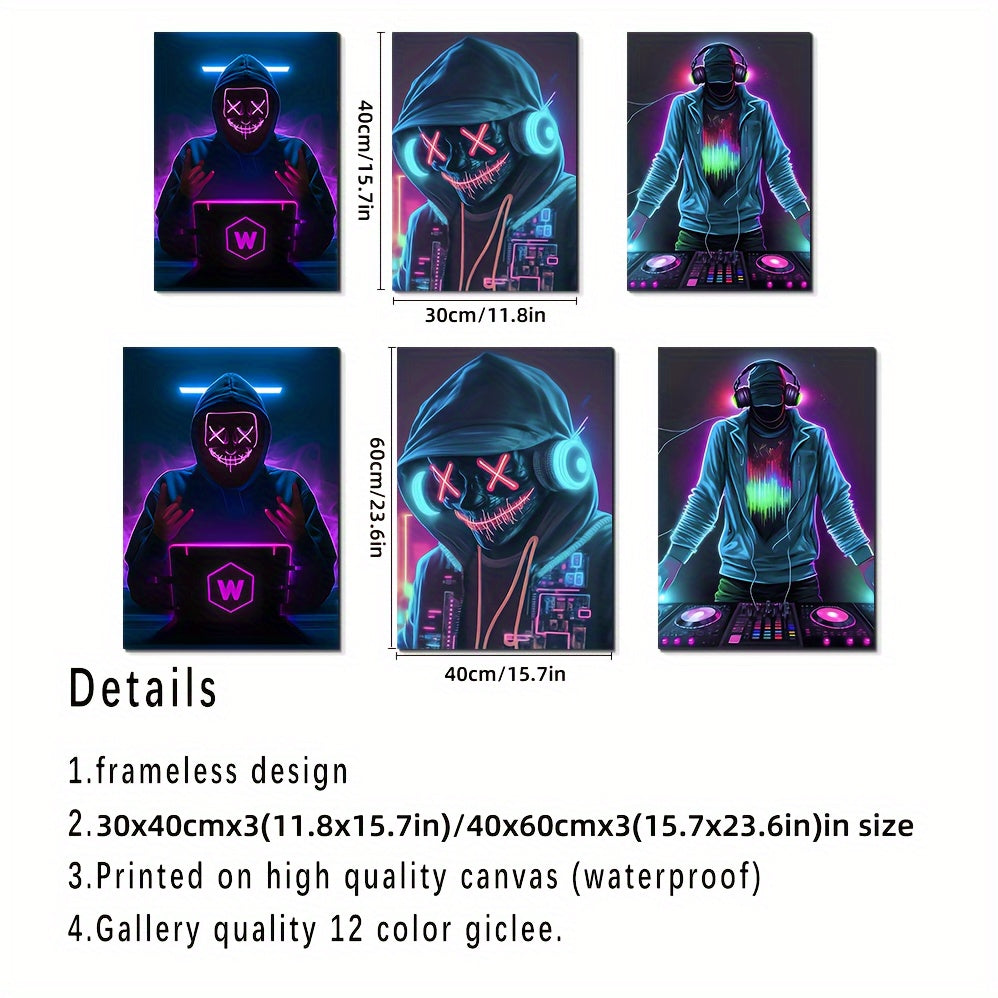 3-Piece Set Art Deco Classic Modern Gamer Wall Art Posters, Unframed Canvas Prints for Gaming Room, Home Office, Bedroom, Indoor and Outdoor Decor, Letter Print & Abstract DJ, High-Quality Ink 15.7x23.6 inches