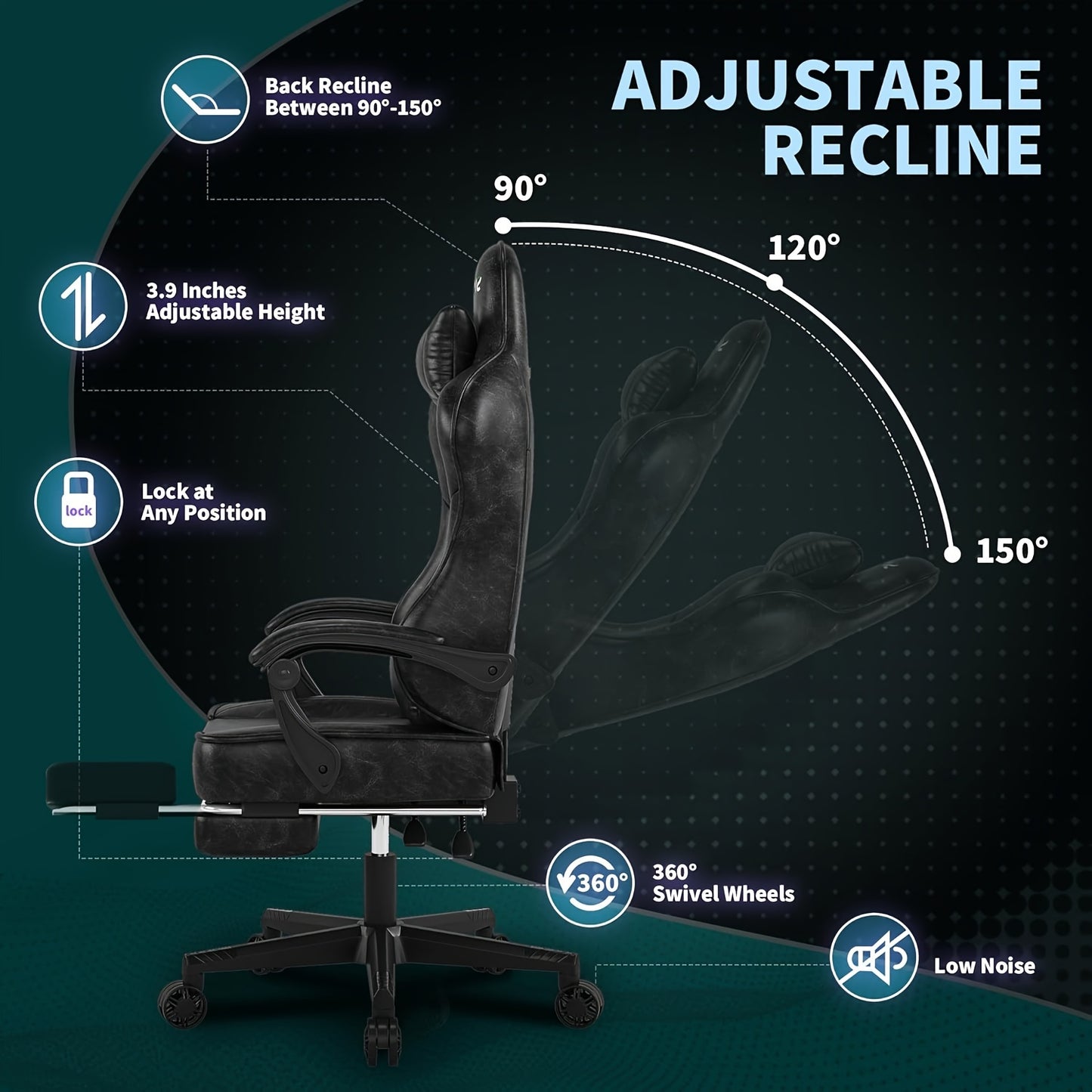 SITMOD Gaming Chair, Big And Tall Gaming Chair with Footrest, Ergonomic Video Computer Chair with Headrest Lumbar Support, 360° Swivel PU Leather Height Adjustment Office Gamer Chair for Adult gaming pc
