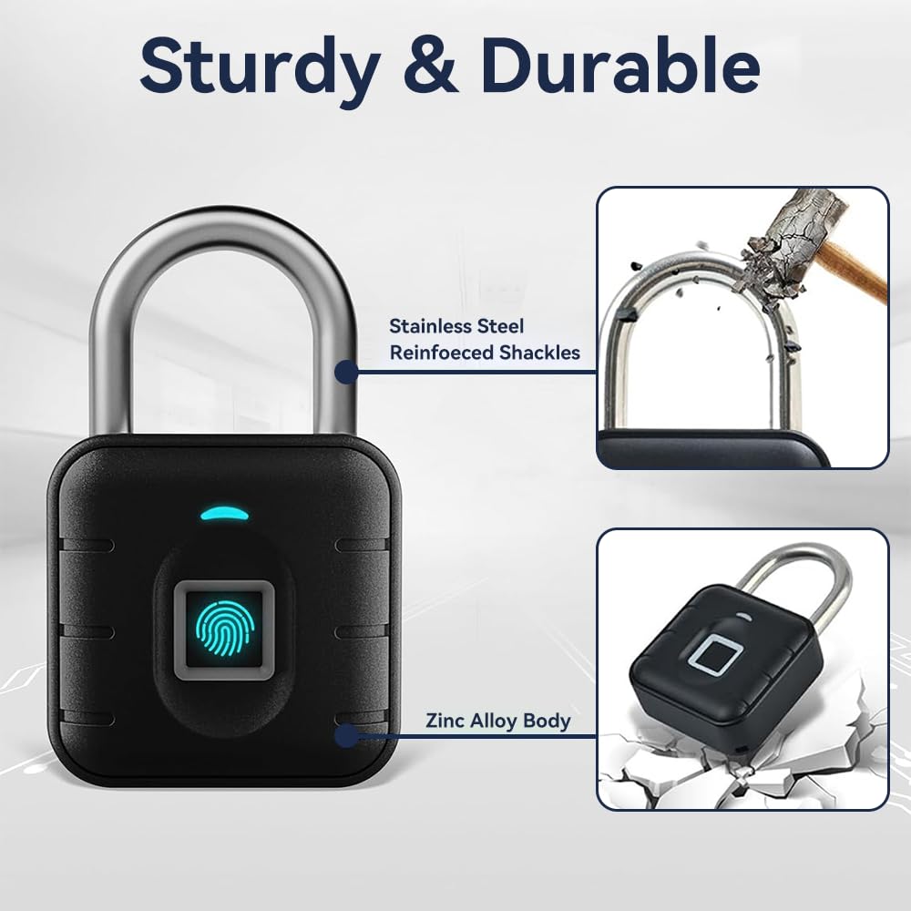 NexusLab Candado combinado de huellas dactilares con control de aplicación TUYA, IP67 impermeable, 10 huellas dactilares, grillete de acero inoxidable para viajes, casillero de gimnasio y puertas