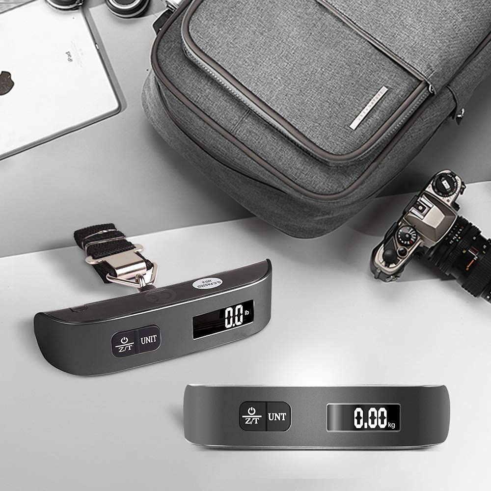 Travel inspira Báscula de equipaje, báscula digital portátil para equipaje colgante para viajes, báscula de peso de maleta con pintura de goma, 110 libras, batería incluida