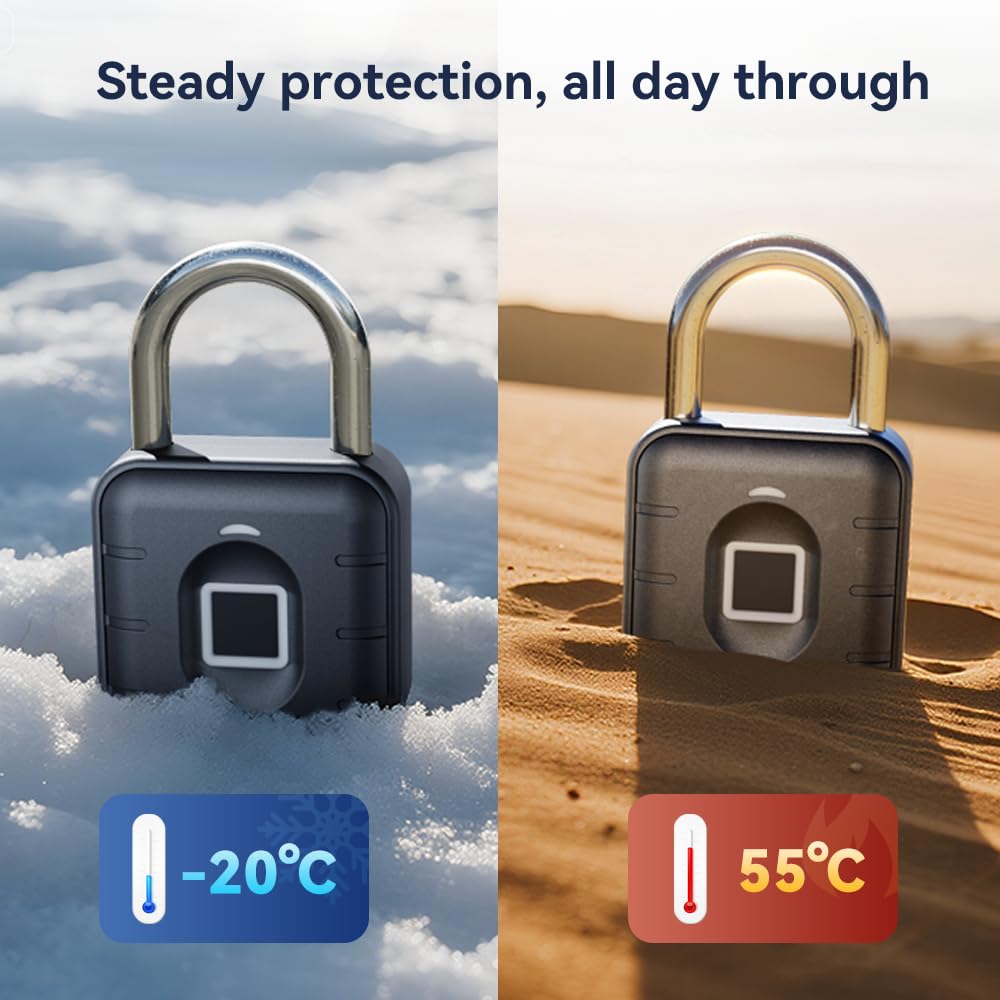 NexusLab Candado combinado de huellas dactilares con control de aplicación TUYA, IP67 impermeable, 10 huellas dactilares, grillete de acero inoxidable para viajes, casillero de gimnasio y puertas