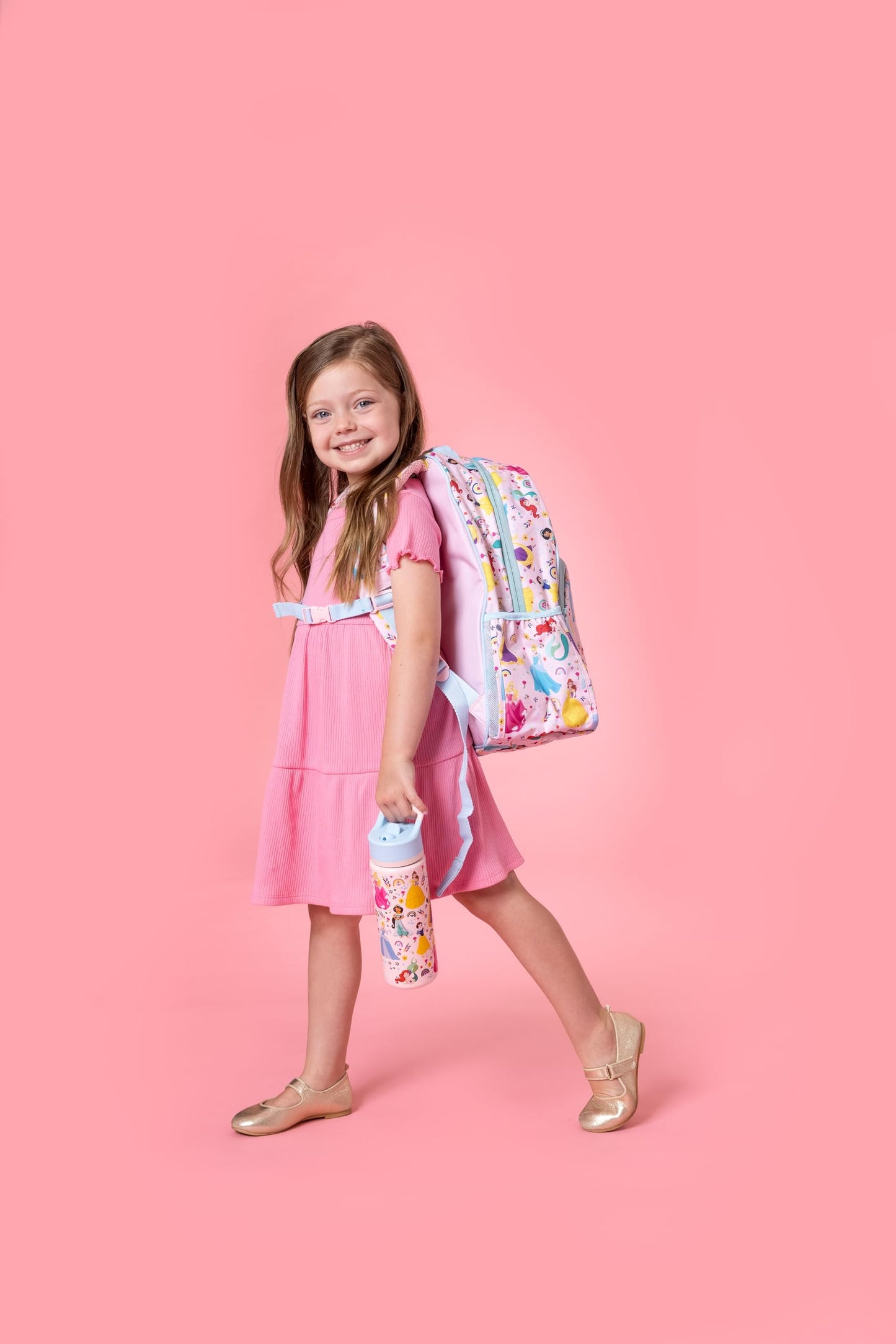 Simple Modern Mochila mediana de Disney para niños y niñas escolares | Mochila infantil de jardín de infantes | Colección Fletcher | Niños - 15 pulgadas de alto | Arcoiris princesa