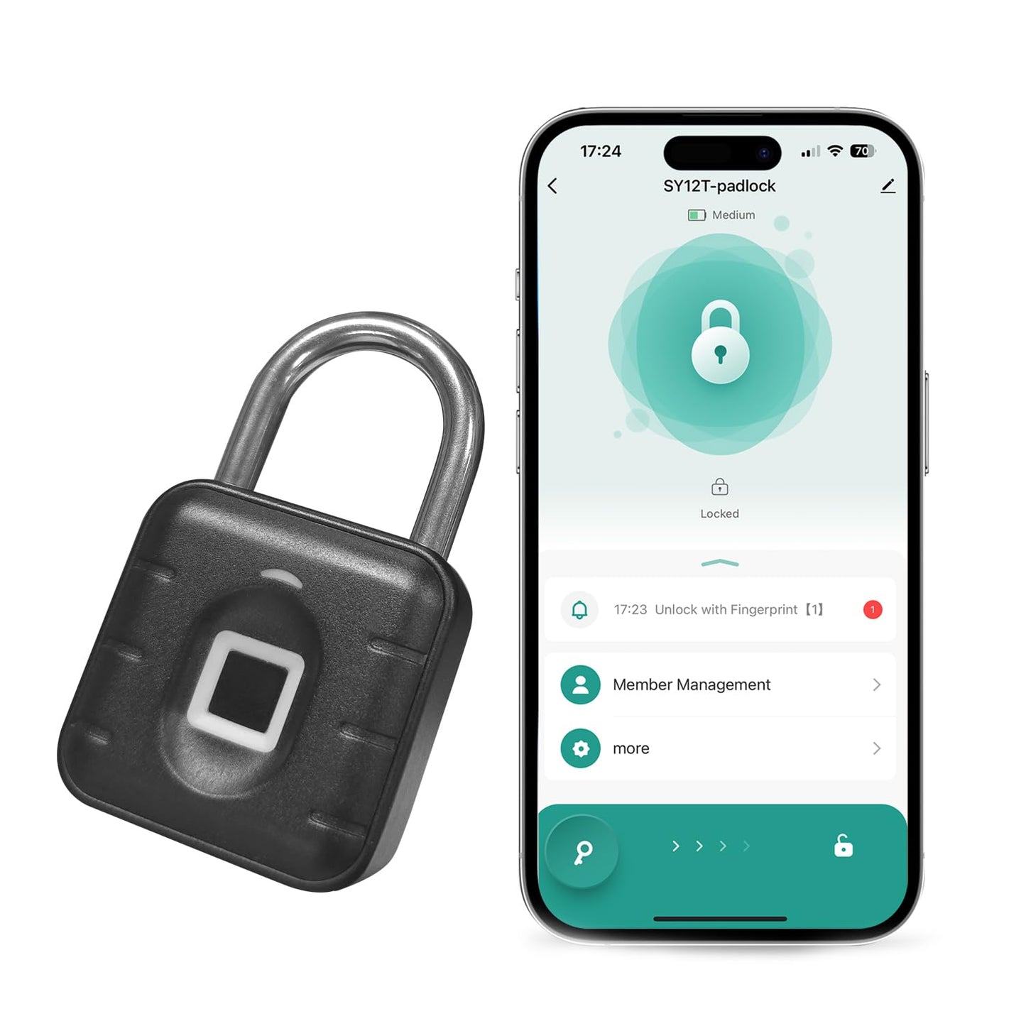 NexusLab Candado combinado de huellas dactilares con control de aplicación TUYA, IP67 impermeable, 10 huellas dactilares, grillete de acero inoxidable para viajes, casillero de gimnasio y puertas