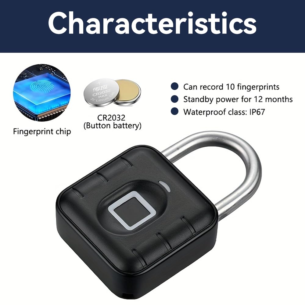 NexusLab Candado combinado de huellas dactilares con control de aplicación TUYA, IP67 impermeable, 10 huellas dactilares, grillete de acero inoxidable para viajes, casillero de gimnasio y puertas
