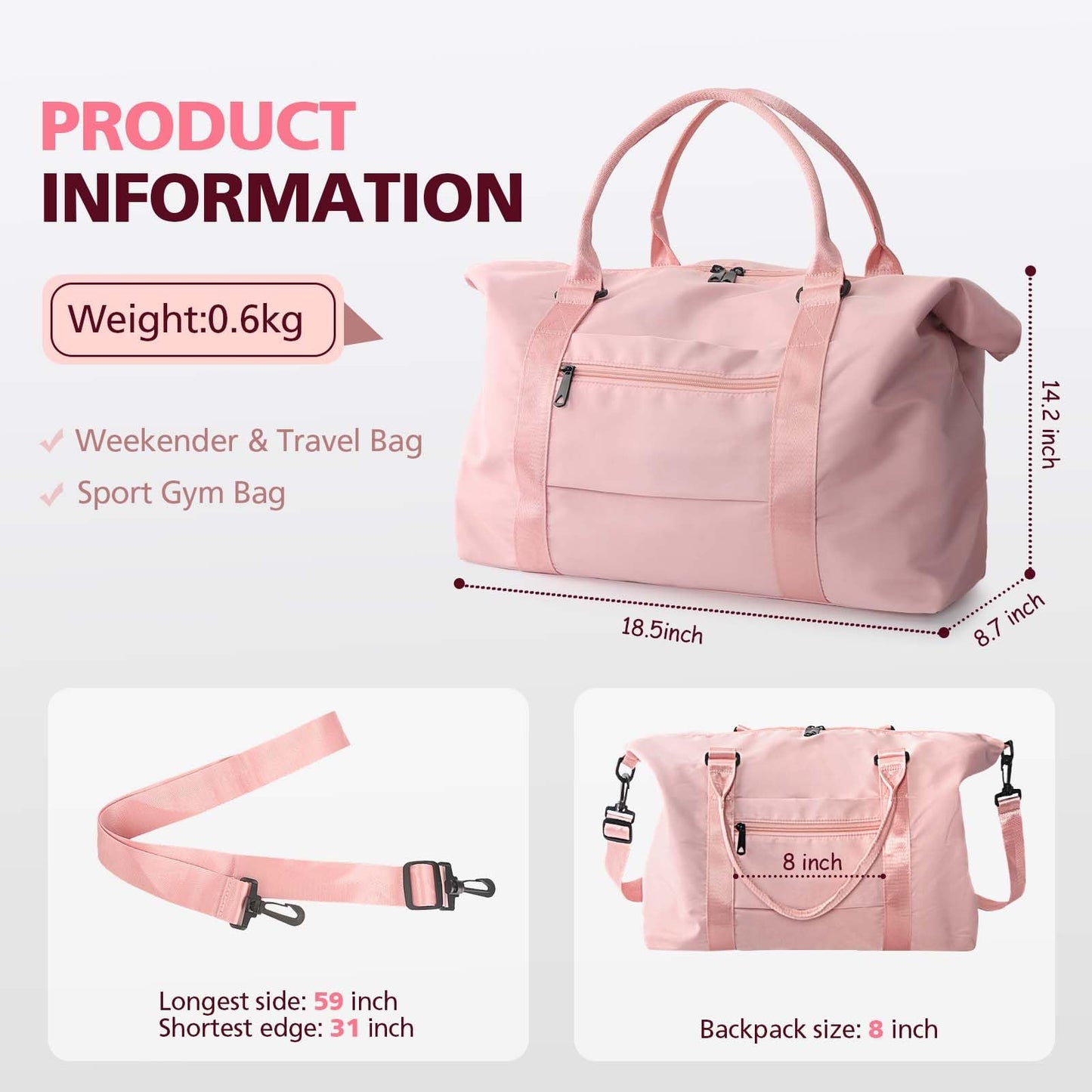 Bolsa de lona de viaje, bolsa impermeable para fin de semana, bolsa de mano para mujer, bolsa de lona deportiva para gimnasio, bolsa de hospital para trabajo de parto