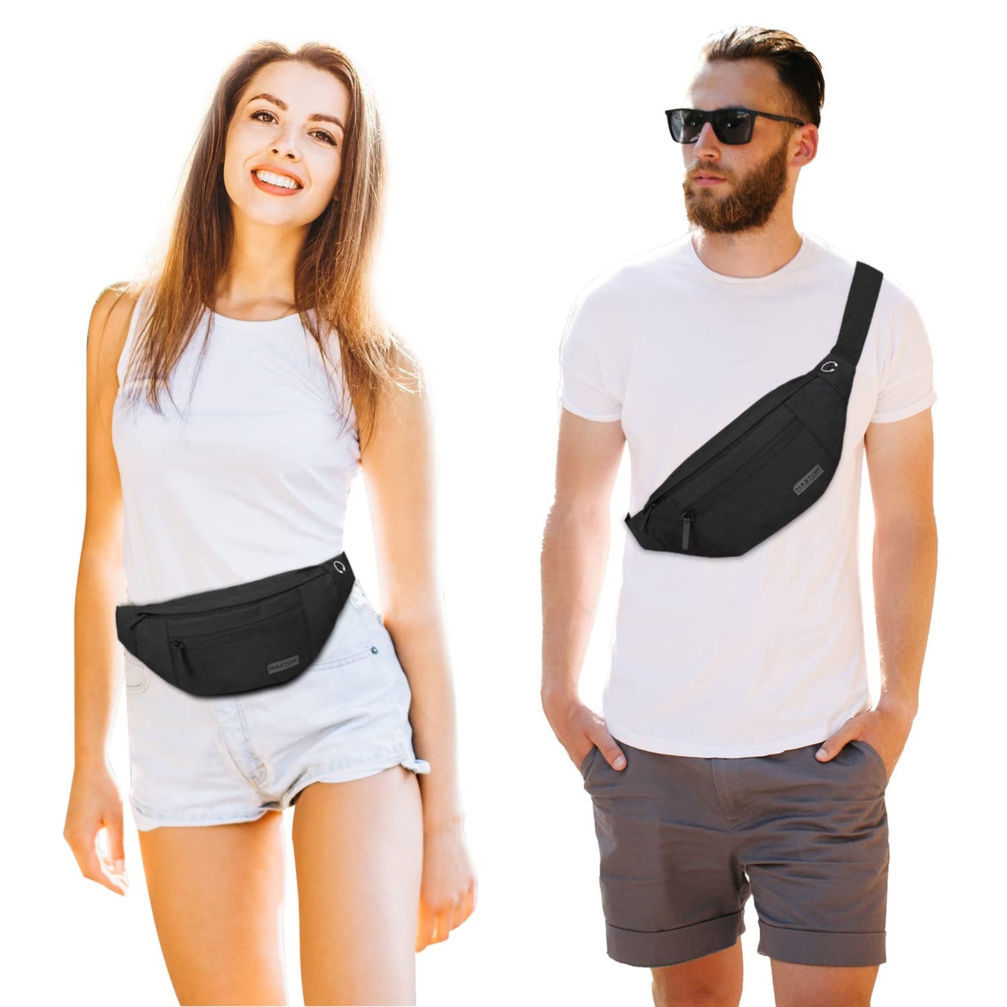 MAXTOP - Cangurera cruzada grande con 4 bolsillos con cremallera, ideal para eventos deportivos, festivales, entrenamiento, viajes, correr y uso informal, bolsa manos libres para cartera y teléfono