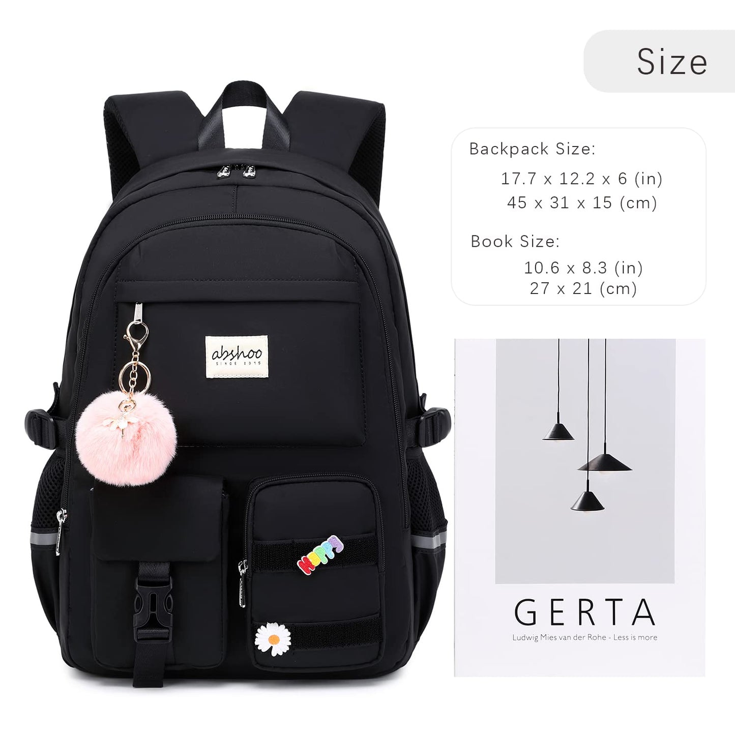 abshoo Mochila para laptop para estudiantes grandes, para mujeres universitarias, secundaria, adolescentes, niñas, mochila de viaje, Negro -, Grande, Mochilas Daypack