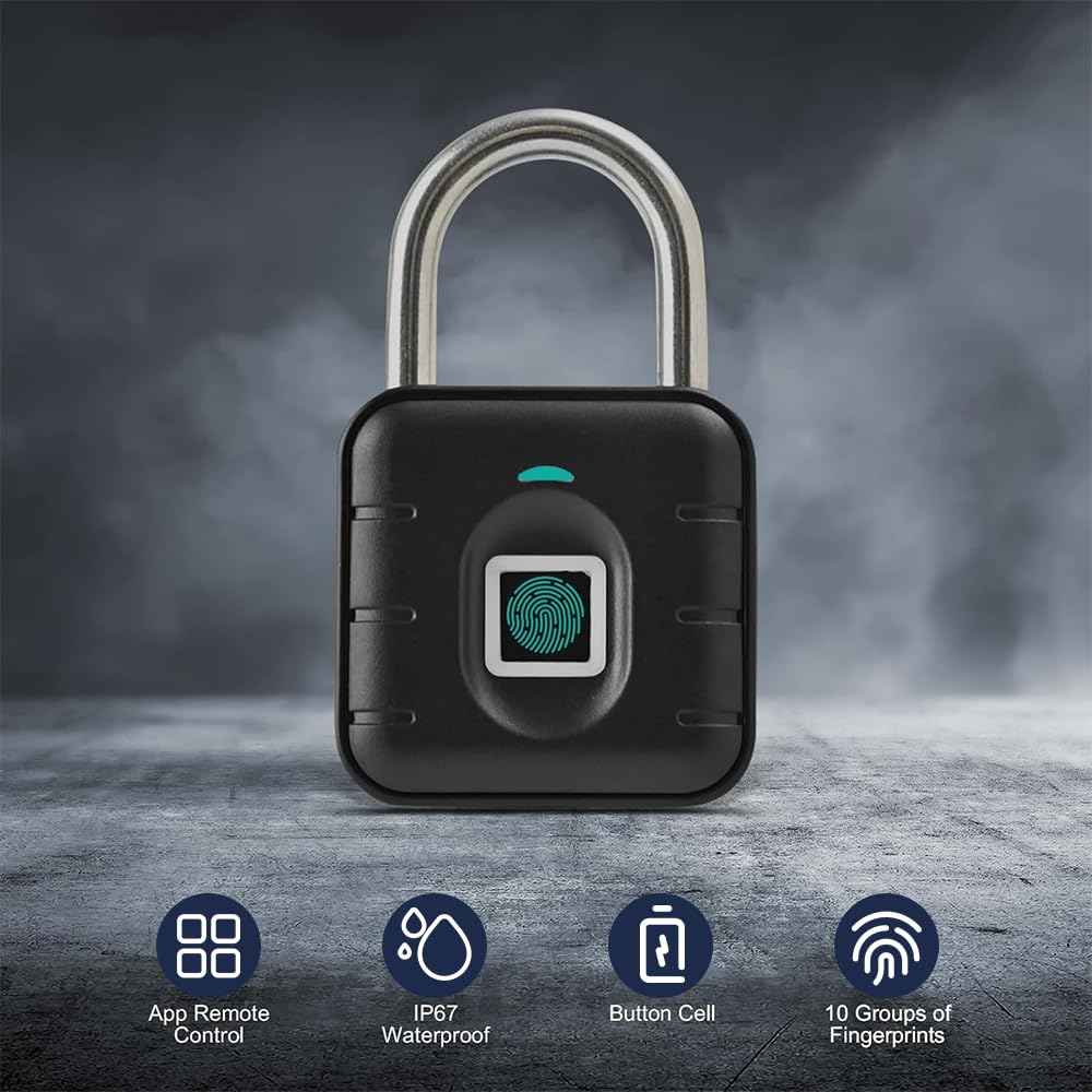 NexusLab Candado combinado de huellas dactilares con control de aplicación TUYA, IP67 impermeable, 10 huellas dactilares, grillete de acero inoxidable para viajes, casillero de gimnasio y puertas