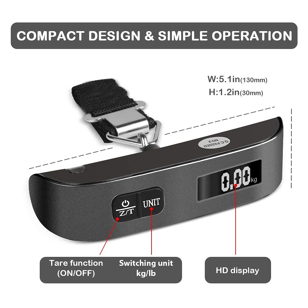 Travel inspira Báscula de equipaje, báscula digital portátil para equipaje colgante para viajes, báscula de peso de maleta con pintura de goma, 110 libras, batería incluida