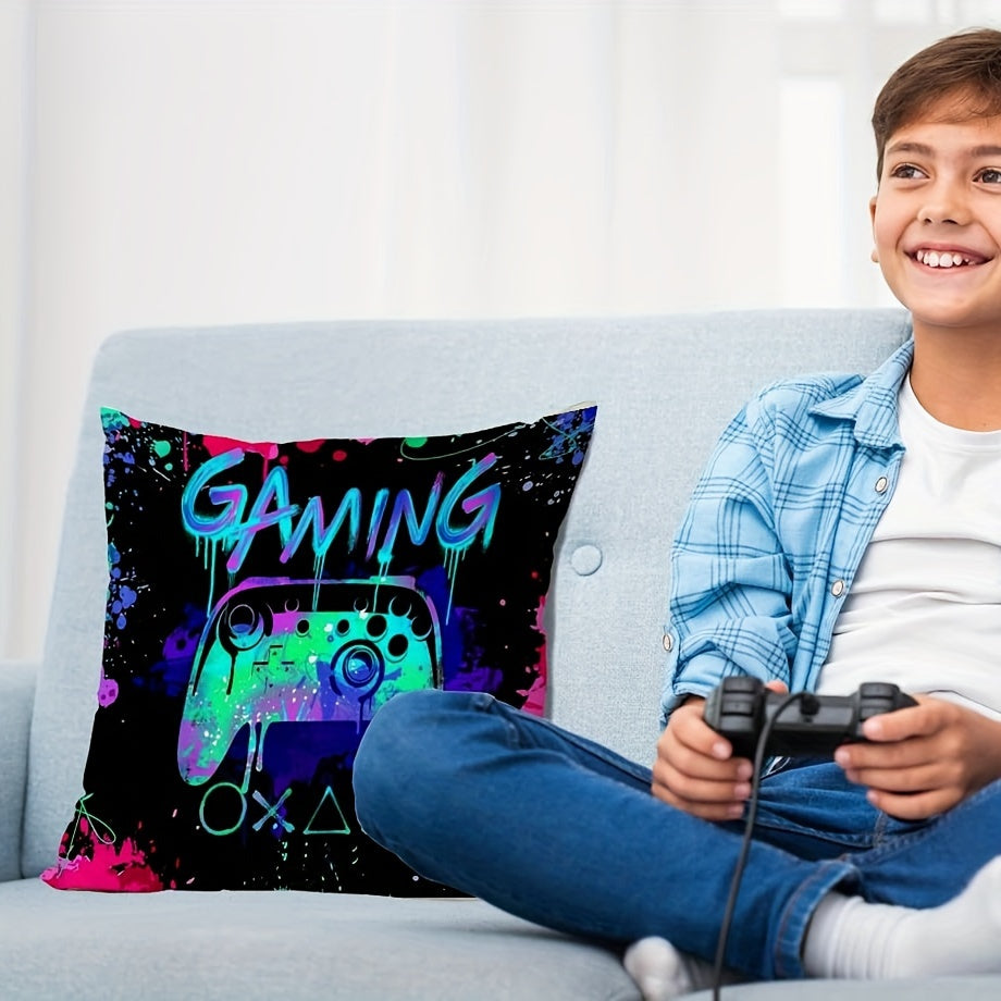 Buy 1 Get 1 Free, total of 2 pcs Soft & Cozy Short Plush Gaming Pillows 18x18 - Vibrant Gamer Pillow Covers for Teen Boys, Game Room Decor, Gaming Room Accents, Comfortable Couch Pillows - No Pillow Core Included