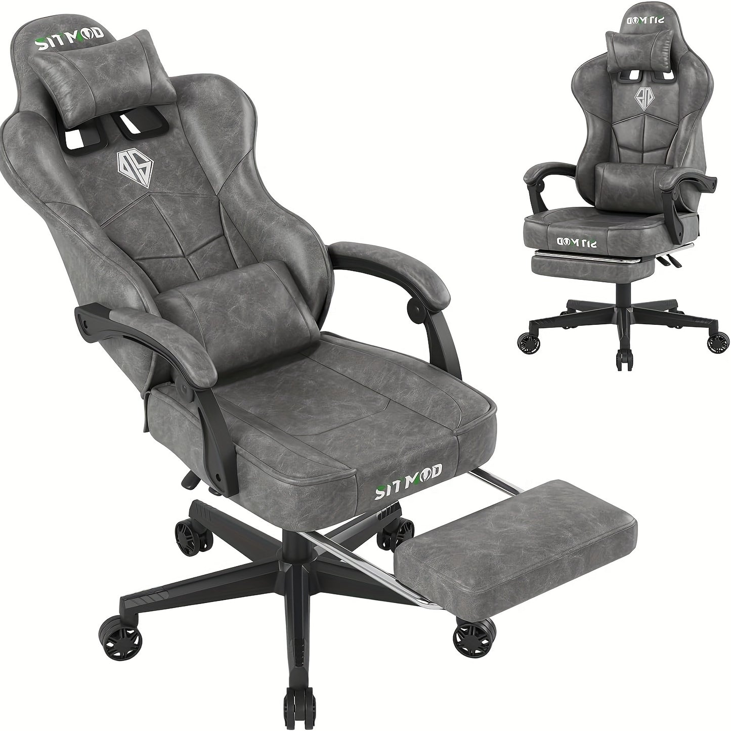 SITMOD Gaming Chair, Big And Tall Gaming Chair with Footrest, Ergonomic Video Computer Chair with Headrest Lumbar Support, 360° Swivel PU Leather Height Adjustment Office Gamer Chair for Adult gaming pc
