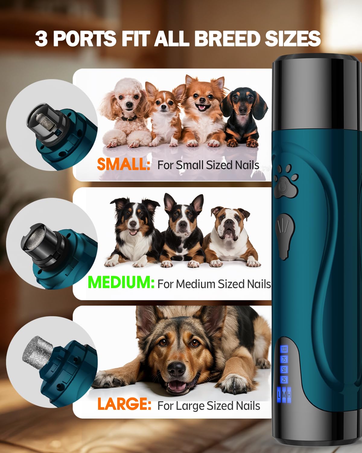 Dog Nail Trimmers and Dog Nail Clippers Kit, Whisper Quiet Electric Grinder with Light, for Small, Medium, Large Dogs, Cats Toenail Grooming, 3 Speeds
