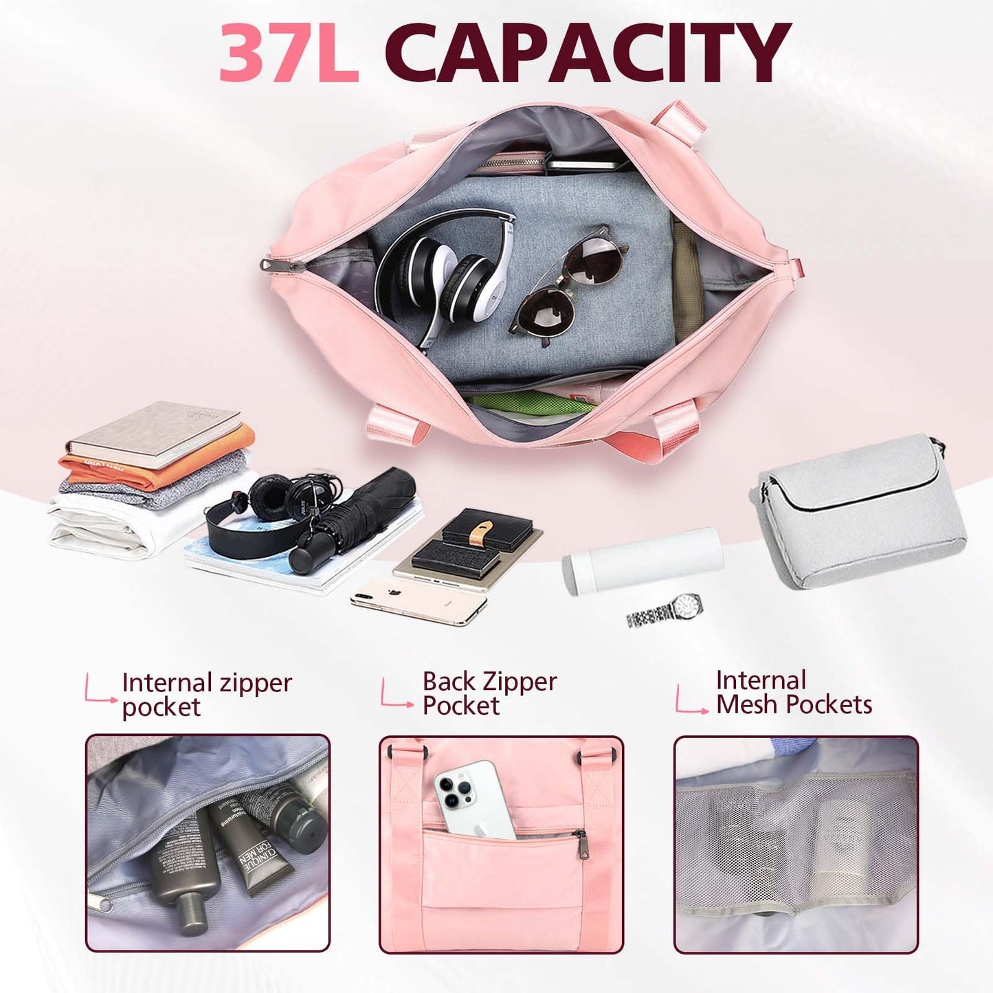 Bolsa de lona de viaje, bolsa impermeable para fin de semana, bolsa de mano para mujer, bolsa de lona deportiva para gimnasio, bolsa de hospital para trabajo de parto
