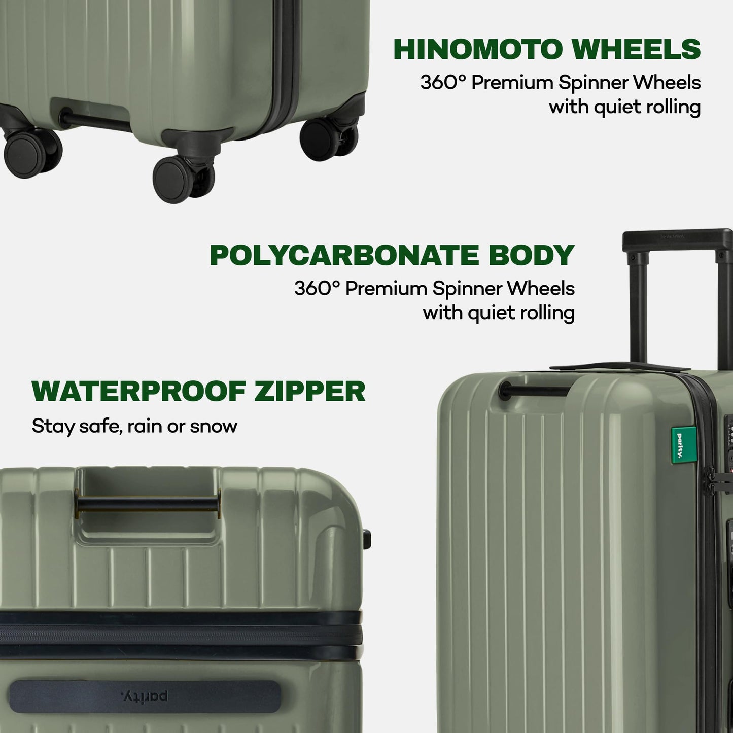 Parity Midi Khaki Premium Hardshell Carry-On Luggage | Square Design | TSA Lock | Built-in Scale | 100% PC Material | 24 Inch Expandable