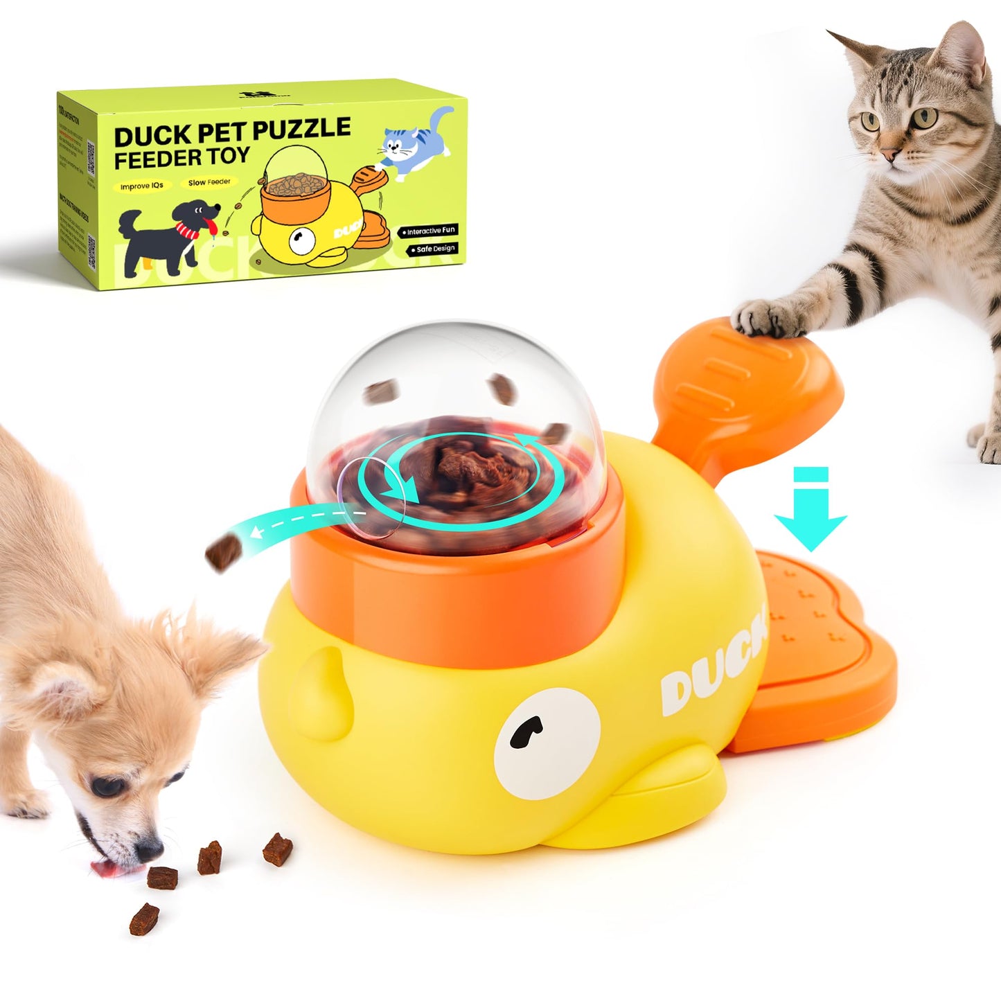 Potaroma Cat Puzzle Treat Dispenser, Interactive Duck-Shaped Enrichment Toy for Cats and Small Dogs, IQ Training and Exercise 8.6 Inches