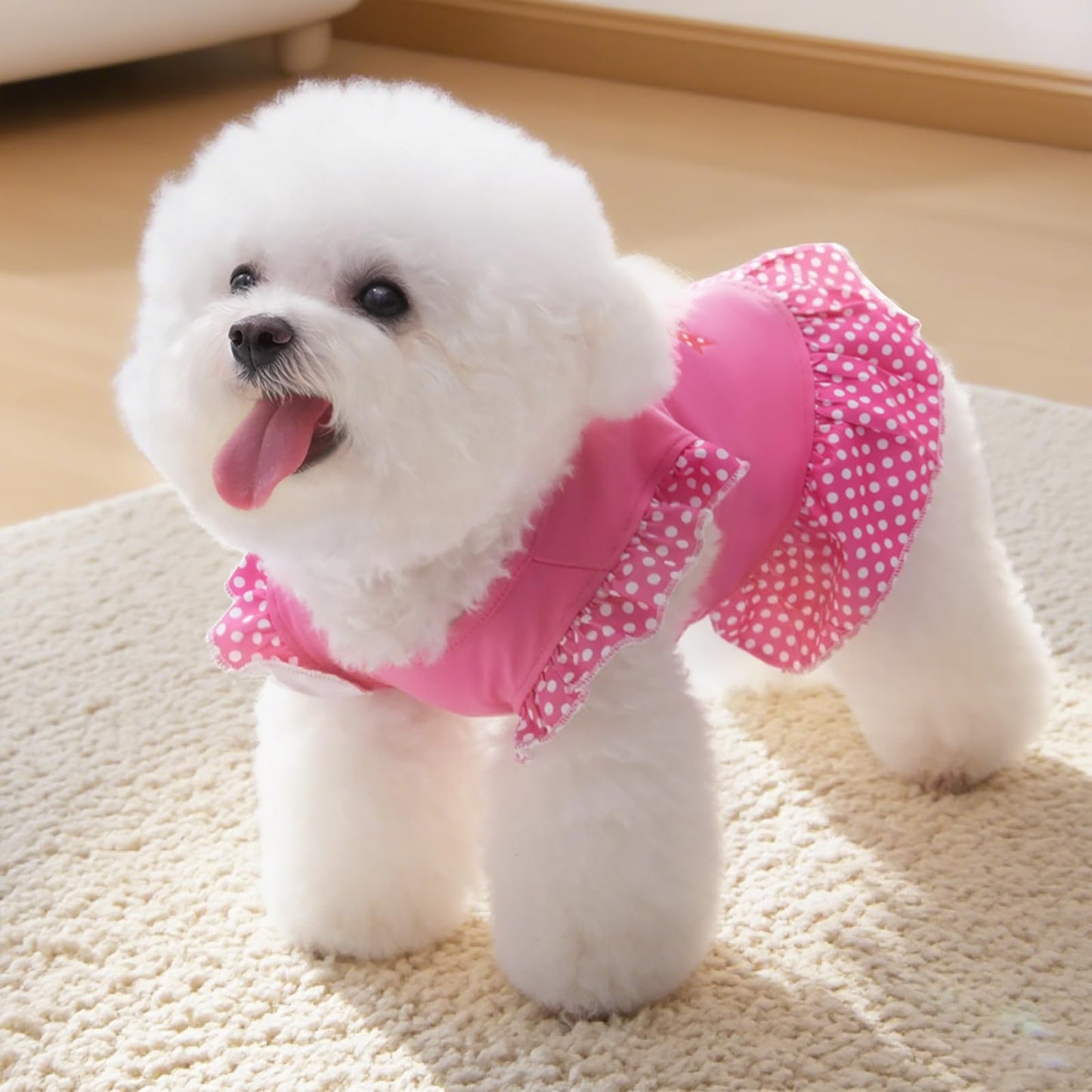 XPUDAC 4 Pieces Pet Dog Dress Dog Clothes Girl Puppy Shirt Yorkie Clothes Cute Doggie Dress Pet Apparel for Small Dogs and Cats (Pink Angel, Small(4.5-8lbs))