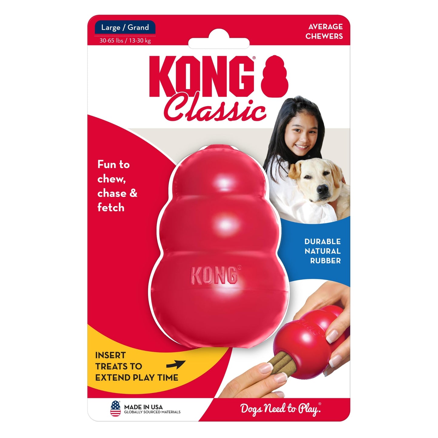 KONG Classic Stuffable Dog Toy - Fetch & Chew Toy for Dogs - Treat-Filling Capabilities & Erratic Bounce for Extended Play Time - Durable Natural Rubber Material - for Large Dogs
