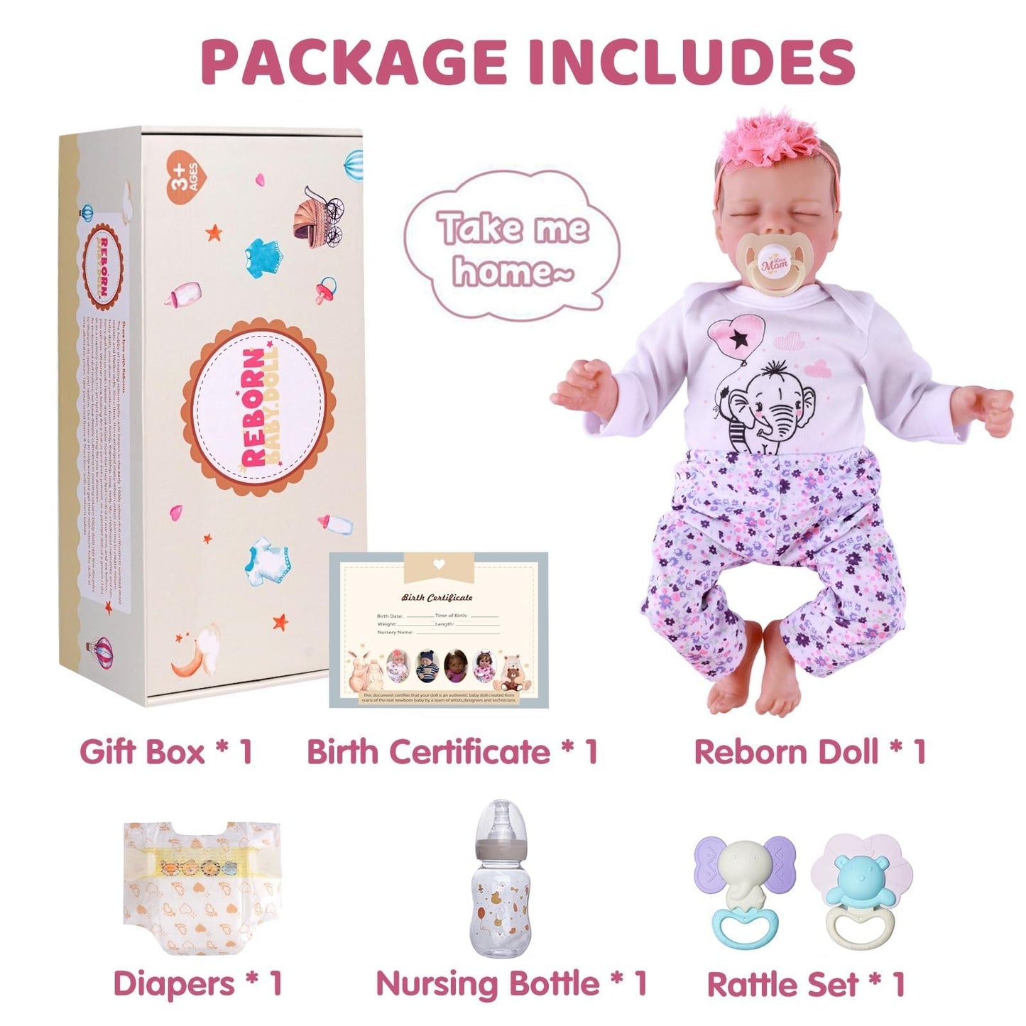 JIZHI - Muñecas Reborn de cuerpo de vinilo de 17 pulgadas lavable y realista con ropa y accesorios de juguete para niños de más de 3 años