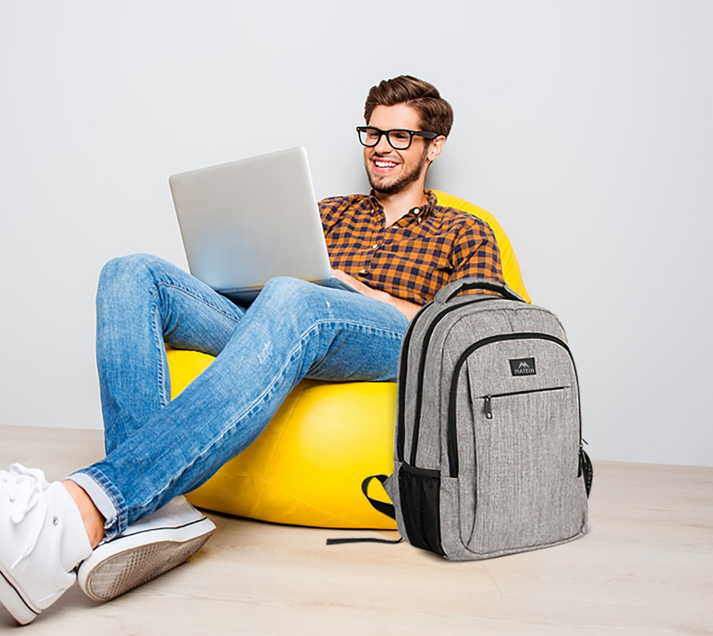Mochila de viaje para portátil, delgada, resistente y antirrobo, con puerto de carga USB, resistente al agua, ideal para la universidad, la escuela, para hombres y mujeres, compatible con portátiles de 15,6 pulgadas, color gris