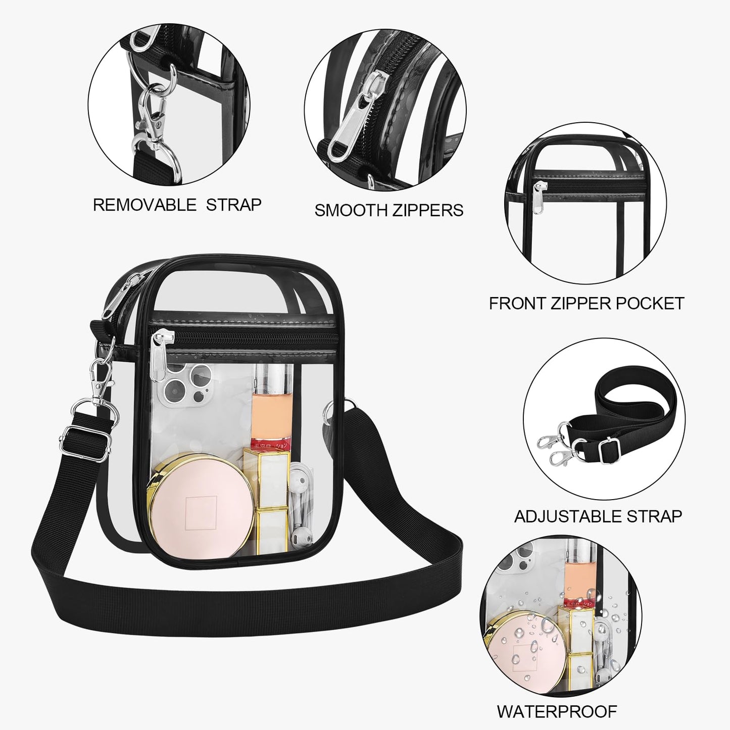 USPECLARE - Bolso bandolera transparente aprobado por estadios, para hombres y mujeres