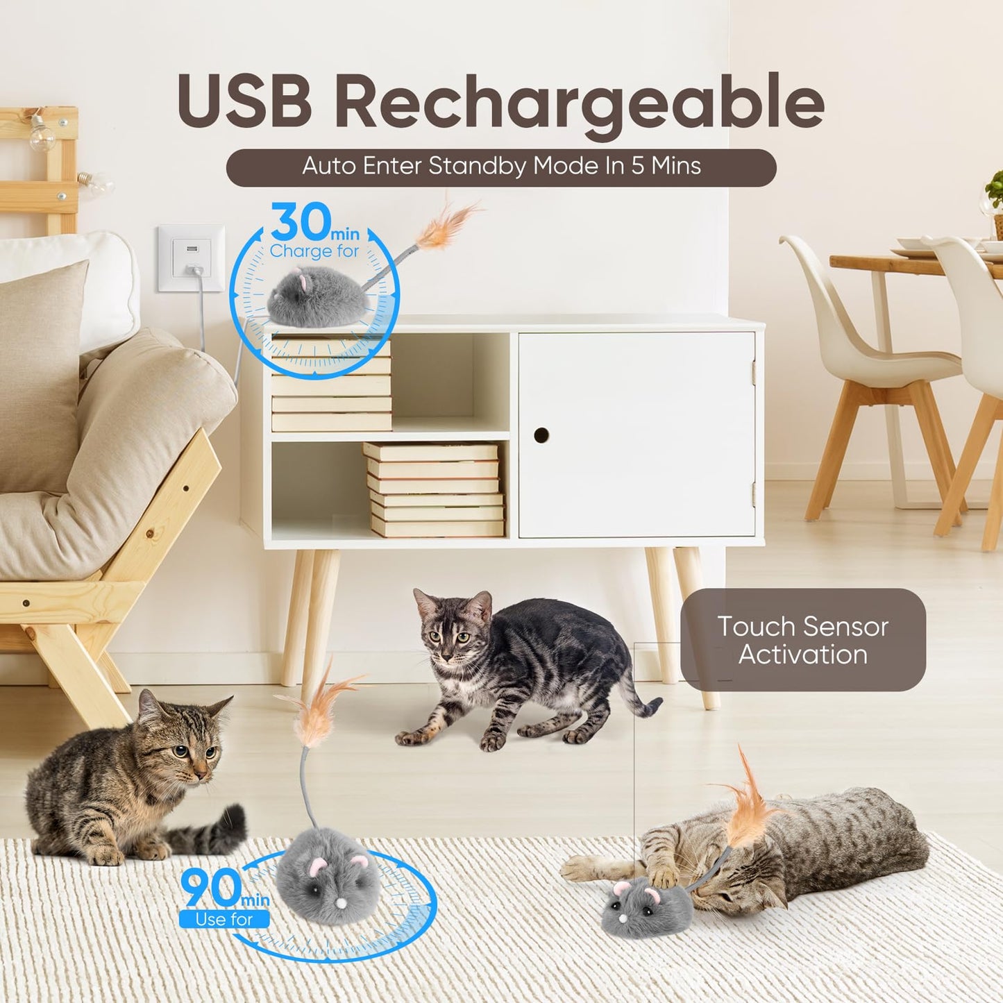 Pawingcat Remote Control Cat Toy Rechargeable Cat Mouse Toy Automatic Interactive Cat Toys for Indoor Cats Toy with 3-Speed Adjustment and 4 Directions