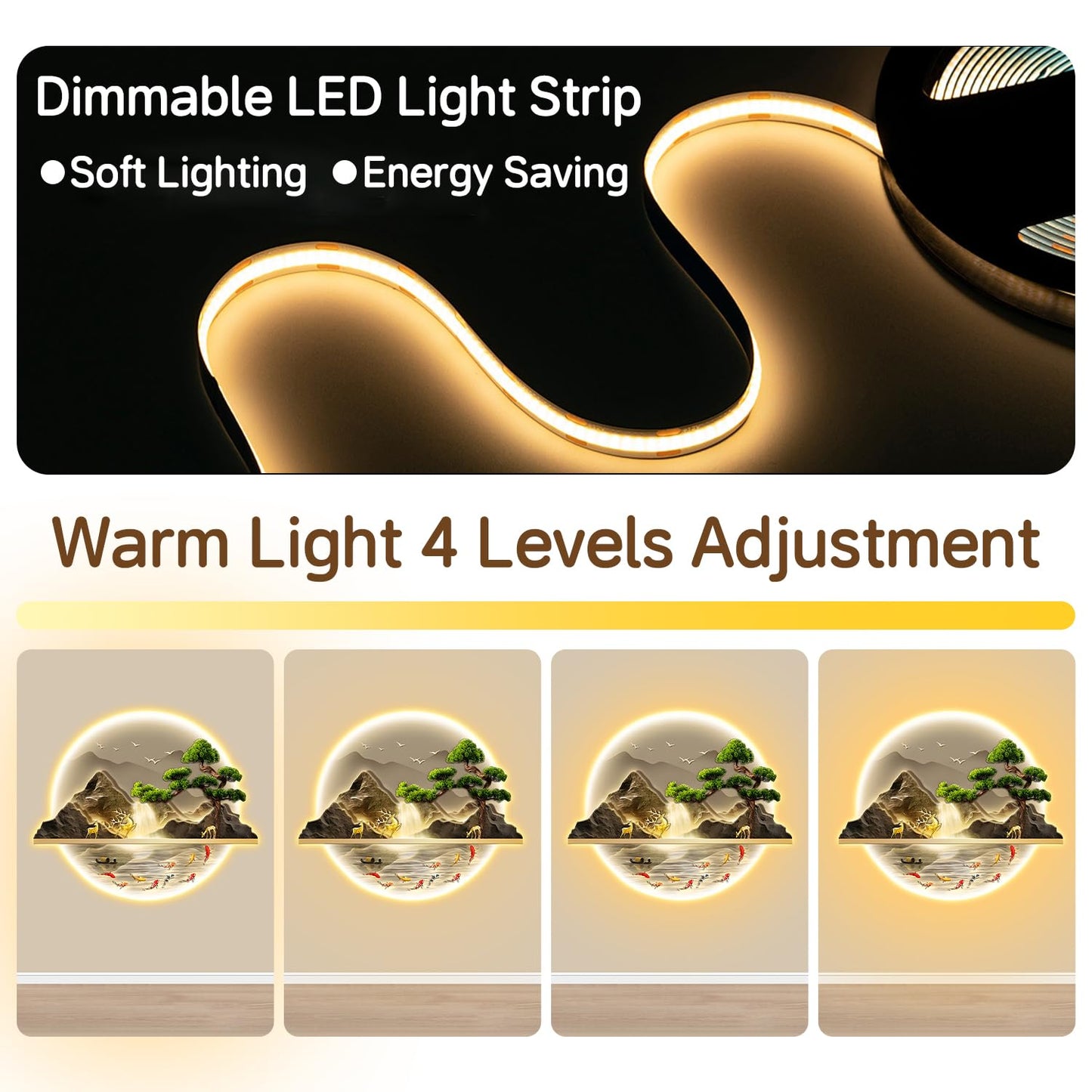 Arte de pared LED Zen, decoración de pintura de pared de peces con luz LED, arte de decoración de pared de pino acogedor, decoración de pared de paisaje 3D, para sala de estar, dormitorio