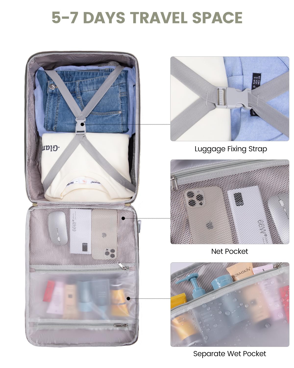LOVEVOOK Mochila de viaje de 40 L para mujeres y hombres, equipaje de mano aprobado por aerolíneas con 3 cubos de embalaje, bolsas de noche TSA, bolsa impermeable para artículos personales