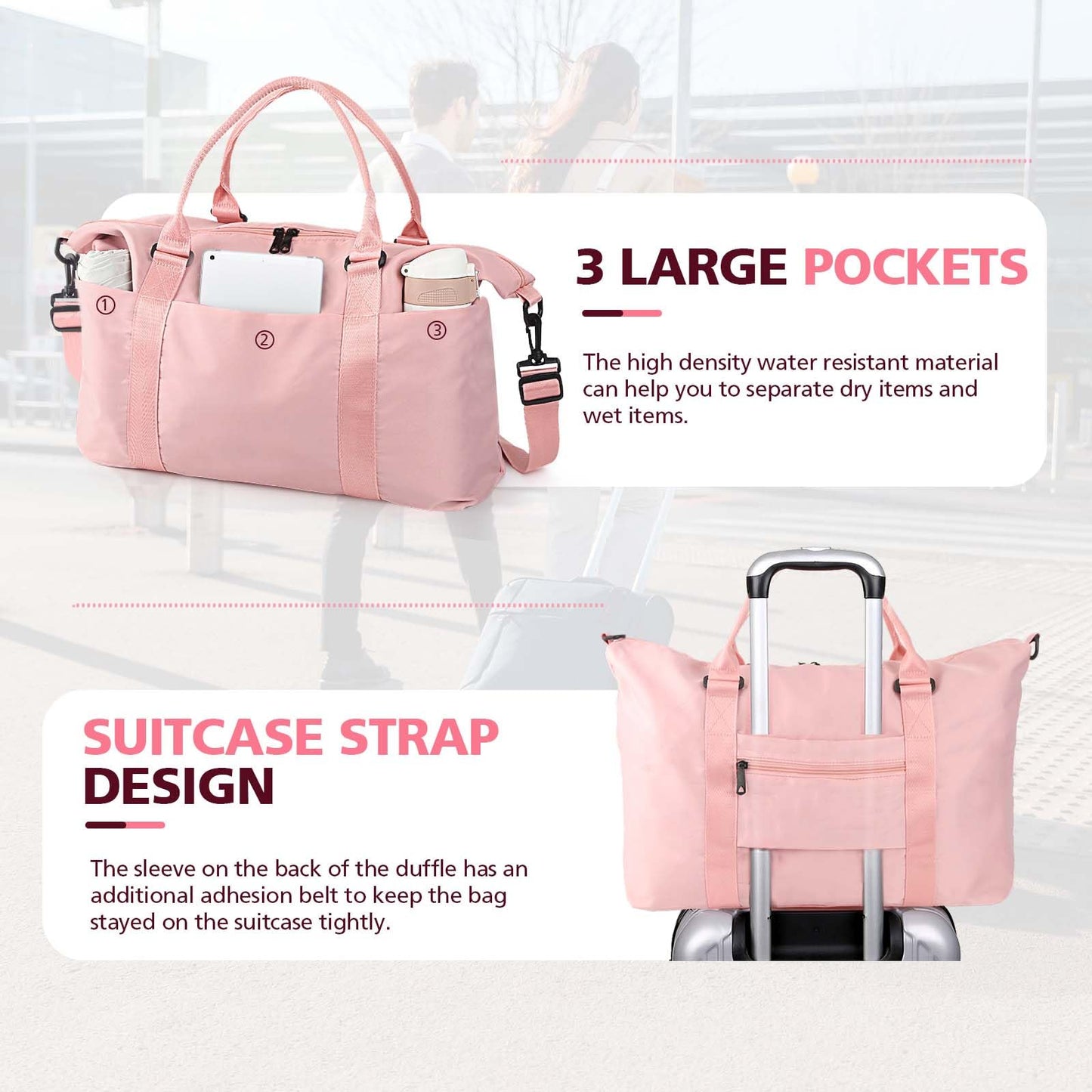 Bolsa de lona de viaje, bolsa impermeable para fin de semana, bolsa de mano para mujer, bolsa de lona deportiva para gimnasio, bolsa de hospital para trabajo de parto
