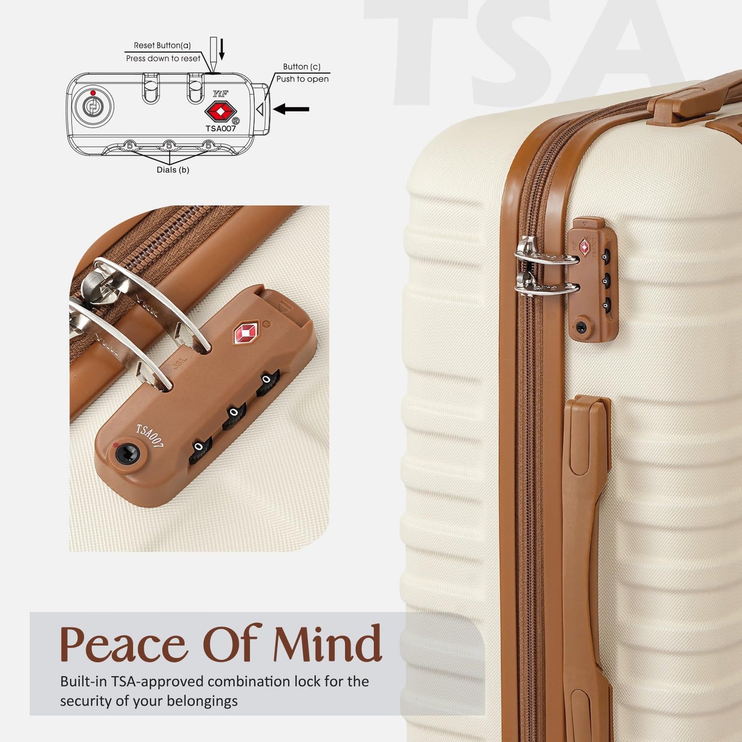 Coolife Juego de maletas de 3 piezas, juego de equipaje de mano rígido con ruedas giratorias TSA Lock, Blanco, Juego de 3 piezas (DB/TB/20), Juego de equipaje con bolsas