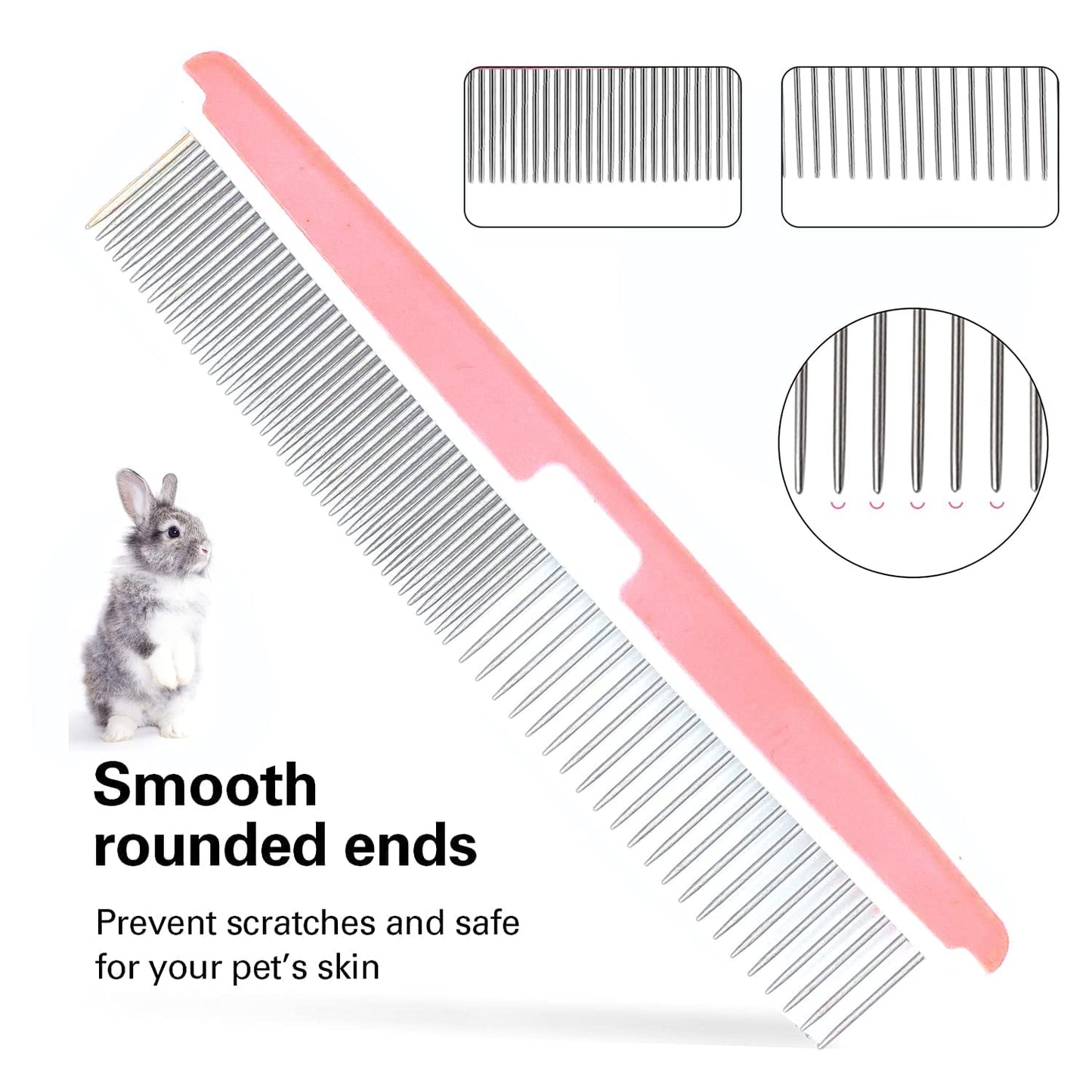 Crafterlife Small Animal Pet Grooming Kit with Pet Shedding Slicker Brush, Bath Massage Glove, Pet Grooming Comb, Nail Clipper Trimmer for Rabbit, Puppy, Kitten, Guinea Pig, Hamster, Ferret (Pink)