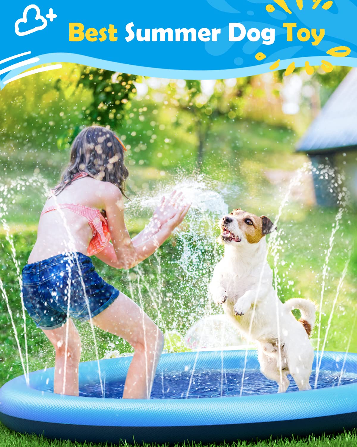 Peteast Alfombrilla de salpicaduras para perros y niños – Piscina antideslizante para perros grandes, 0.023 in de grosor, duradera alfombra de juego de agua al aire libre, juguete de aspersor