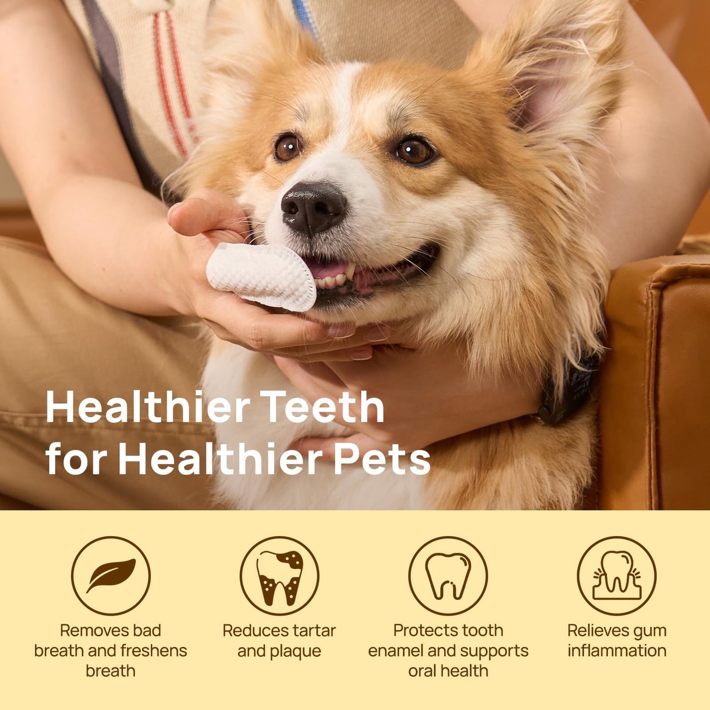 HICC PET Toallitas de limpieza de dientes para perros y gatos, elimina el mal aliento eliminando la placa y la acumulación de sarro, cepillo de dientes de dedo de perro, cepillo de dientes desechable